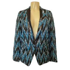 NWT Kimora Lee Simmons Sierra Jacket Blazer Blue Wave Graphic One Button…